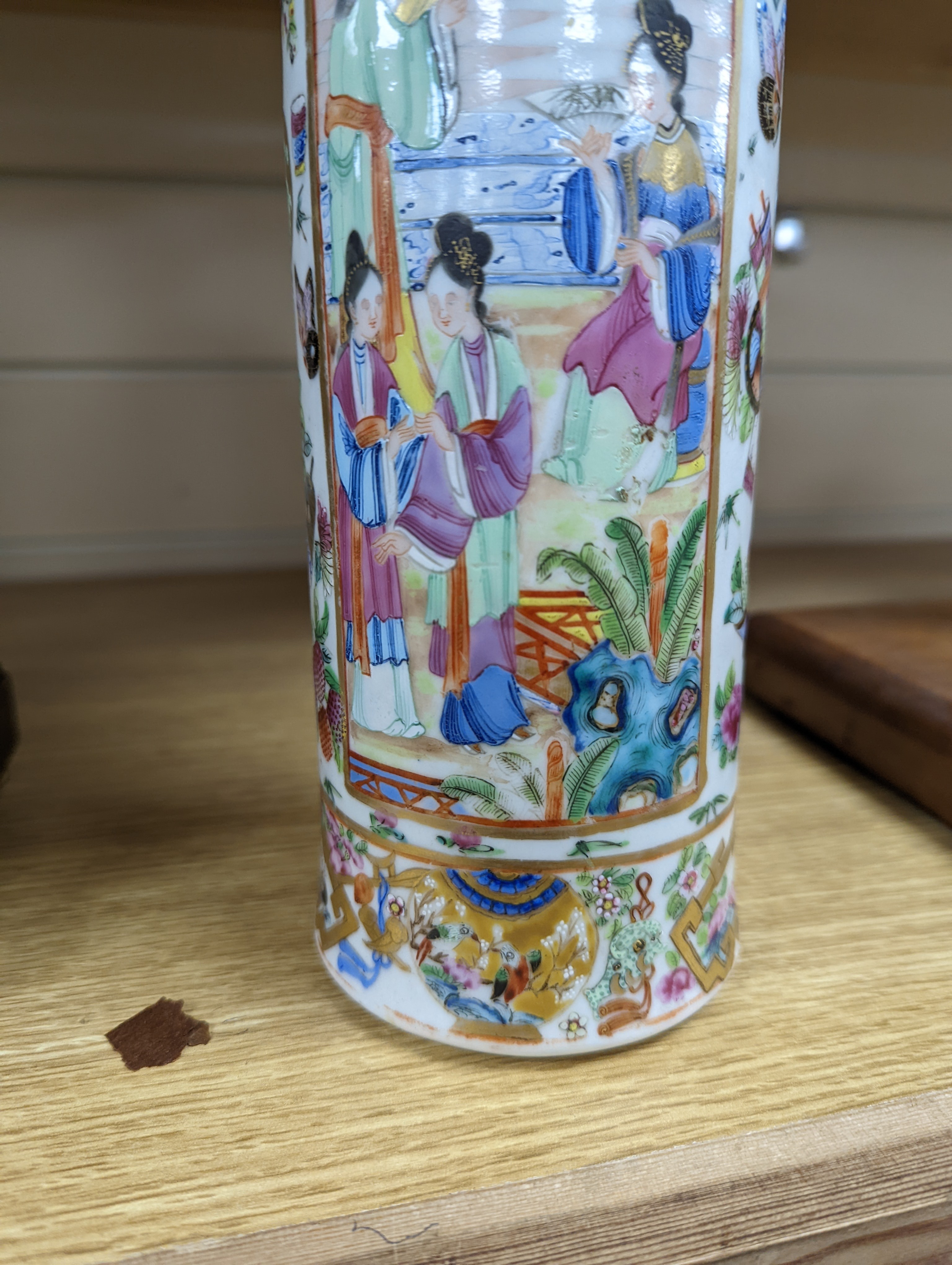 A Chinese famille rose cylindrical vase, 19th century, 31cm